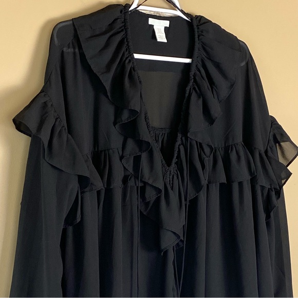 H&M NWOT Large black chiffon long sleeve blouse - Picture 3 of 8